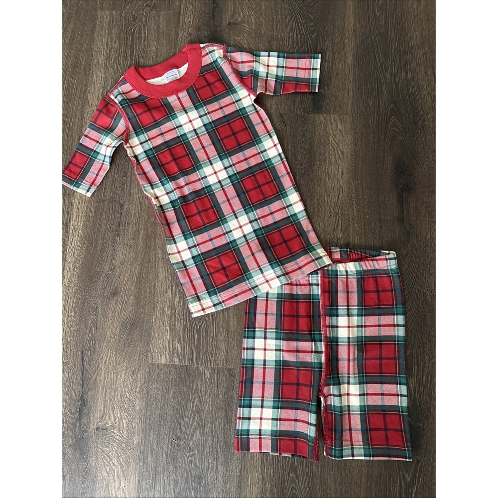 Hanna Andersson Organic Pajamas Set Plaid Holiday Size 140/8 Short Sleeve NEW